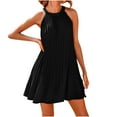 thumbnail image 1 of BLVB Women's Cute Sleeveless Mini Dress Solid Color Flowy Pleated Beach Dress Sundress Loose Short Party Dress, 1 of 5