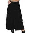 thumbnail image 1 of BLVB Women's Denim Cargo Skirt Casual High Waisted Split Front Vintage Midi Jean Skirts Streetwear with Pockets Black, 1 of 5