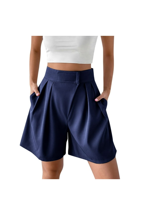 Women's Dress Shorts Casual High Waisted Wide Leg Pleated Dressy Summer Workwear Shorts with Pockets