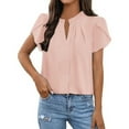thumbnail image 1 of BLVB Women's Dressy Blouses V Neck Pleated Tops Tee 2025 Summer Shirts Petal Short Sleeve Casual T-Shirts for Work Office, 1 of 6