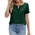 thumbnail image 1 of BLVB Women's Dressy Casual Blouses Business Casual Work Top Color Block Keyhole Short Sleeve Shirts Summer Clothes, 1 of 3