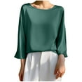 thumbnail image 1 of BLVB Women's Elegant Satin Shirt Long Sleeve Office Work Blouses Tops Crewneck Solid Color Basic Tunic Tee Tops, 1 of 3