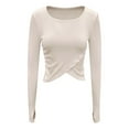 thumbnail image 1 of BLVB Women's Fall Knitted Crop Tops Crewneck Long Sleeve Casual Slim Basic Shirts Ladies Going out Blouse, 1 of 7
