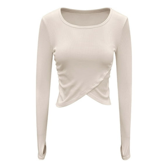 BLVB Women's Fall Knitted Crop Tops Crewneck Long Sleeve Casual Slim Basic Shirts Ladies Going out Blouse