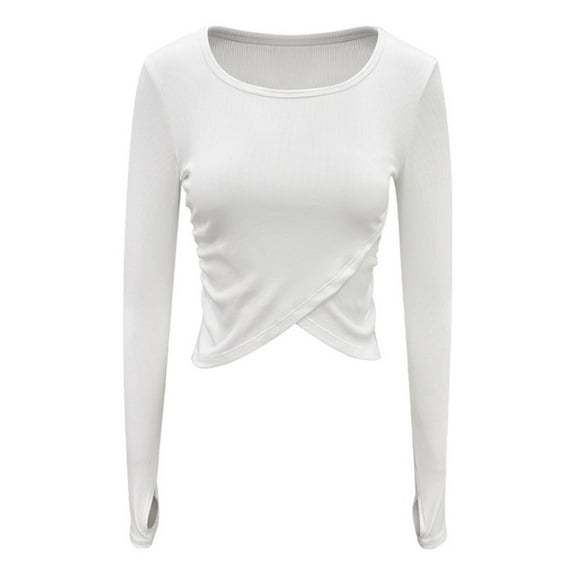 BLVB Women's Fall Knitted Crop Tops Crewneck Long Sleeve Casual Slim Basic Shirts Ladies Going out Blouse