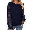 thumbnail image 1 of BLVB Women's Fall Knitted Tops Round Neck Long Sleeve Hollow out Trendy Blouse Casual Loose Ladies Going out Shirts, 1 of 5