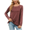 thumbnail image 1 of BLVB Women's Fall Long Sleeve Side Split Loose Blouses Casual Crewneck Pullover Tunic Tops Comfy T Shirts Trendy Clothes Red, 1 of 6