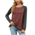 thumbnail image 1 of BLVB Women's Fall Long Sleeve Side Split Loose Blouses Casual Crewneck Pullover Tunic Tops Comfy T Shirts Trendy Clothes Wine, 1 of 5