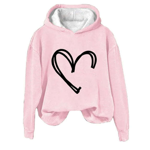 BLVB Women's Fall Pullover Sweatshirts Heart Printed Long Sleeve Hoodies Casual Loose Comfy Tops Blouse