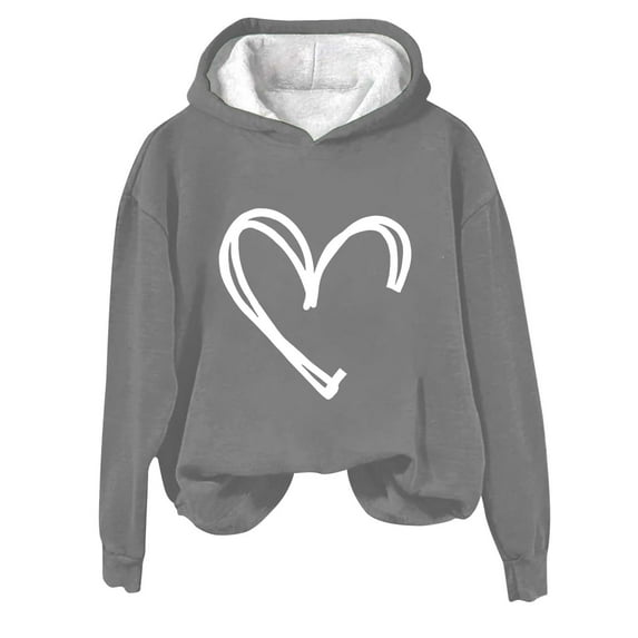 BLVB Women's Fall Pullover Sweatshirts Heart Printed Long Sleeve Hoodies Casual Loose Comfy Tops Blouse