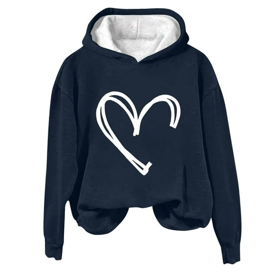 BLVB Women's Fall Pullover Sweatshirts Heart Printed Long Sleeve Hoodies Casual Loose Comfy Tops Blouse