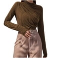 thumbnail image 1 of BLVB Women's Fall Spring Long Sleeve Basic Shirts Crewneck Pleated Slim Fitted Going out Tops Tees, 1 of 7