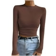thumbnail image 1 of BLVB Women's Fall Spring Long Sleeve Shirts Casual Crew Neck Ruched Slim Fitted Going out Crop Tops, 1 of 9