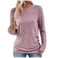 thumbnail image 1 of BLVB Women's Fall Spring Tunic Tops Round Neck Button Long Sleeve Basic Shirts Casual Loose Going out Blouse, 1 of 9