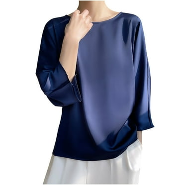 BLVB Women's Fall Spring Tunic Tops Round Neck Long Sleeve Chiffon Shirts Casual Loose Comfy Going out Blouse