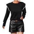 thumbnail image 1 of BLVB Women's Fall Sweaters 2023 Trendy Crew Neck Ruffle Long Sleeve Casual Loose Knit Pullover Sweater Tops, 1 of 7