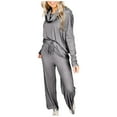 thumbnail image 1 of BLVB Women's Fall Winter 2 Piece Outfits Turtleneck Sweaters Lounge Set and Wide Leg Pants Cozy Knit Sweatsuit Sets, 1 of 6