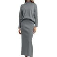 thumbnail image 1 of BLVB Women's Fall Winter 2 Piece Sweater Sets Ribbed Knit Long Sleeve Crewneck Tops and High Waist Wrap Maxi Skirt Sets, 1 of 7