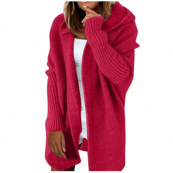 BLVB Women's Fall Winter Cardigan Sweaters Casual Slouchy Long Sleeve Open Front Knitted Hooded Coats Outwear