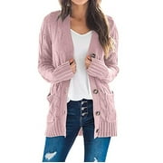 BLVB Women's Fall Winter Cardigans Button down Open Front Sweater Coats Long Sleeve Cable Knit Outerwear with Pockets