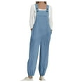 thumbnail image 1 of BLVB Women's Fashion Baggy Loose Linen Bib Overalls Jumpsuit Casual Sleeveless Taper Pants Outfits Rompers with Pockets, 1 of 7