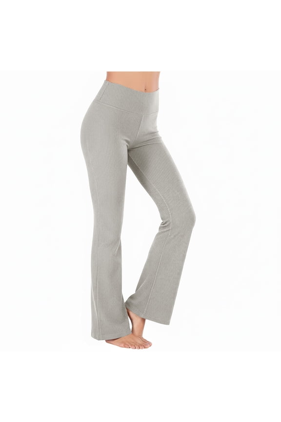 Women's Flare Leggings Ribbed Knit Yoga Lounge Pants High Waisted Bootcut Stretchy Bell Bottoms
