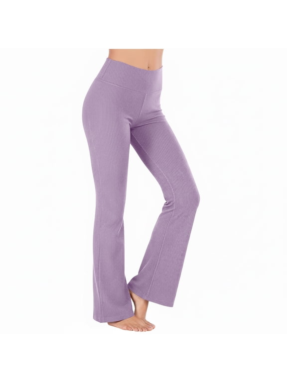 Women's Flare Leggings Ribbed Knit Yoga Lounge Pants High Waisted Bootcut Stretchy Bell Bottoms