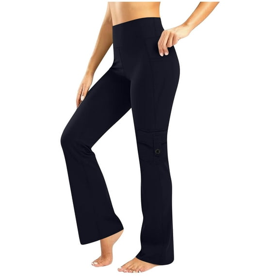 BLVB Women's Flare Yoga Pants with Pockets High Waisted Bootcut Yoga Leggings Workout Gym Cargo Pants