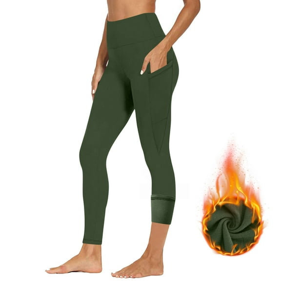 BLVB Women's Fleece Lined Leggings with Pockets Thermal Winter Workout High Waist Warm Yoga Pants Tight Full Length