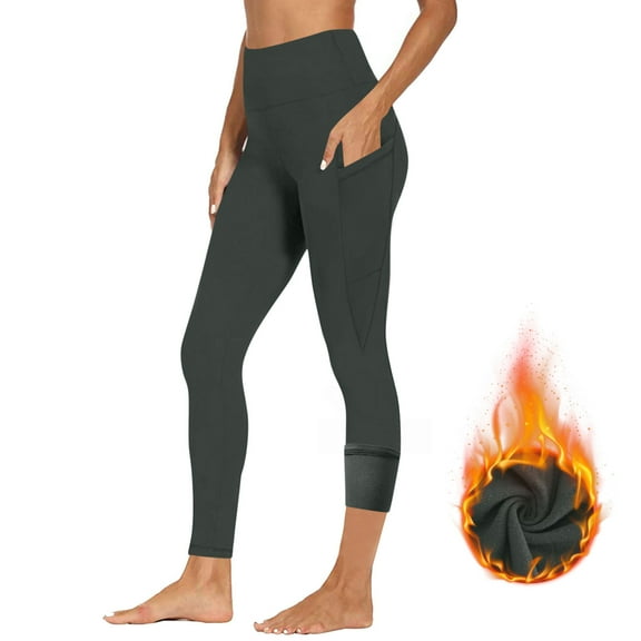 BLVB Women's Fleece Lined Leggings with Pockets Thermal Winter Workout High Waist Warm Yoga Pants Tight Full Length