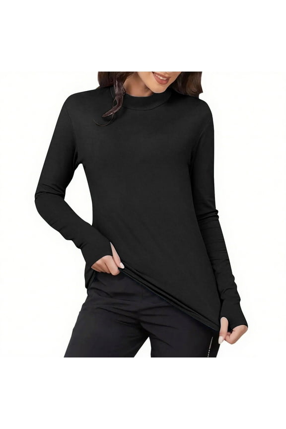 Women's Fleece Lined Thermal Shirts Mock Neck Tops Winter Warm Long Sleeve Base Layer Tops with Thumb Hole