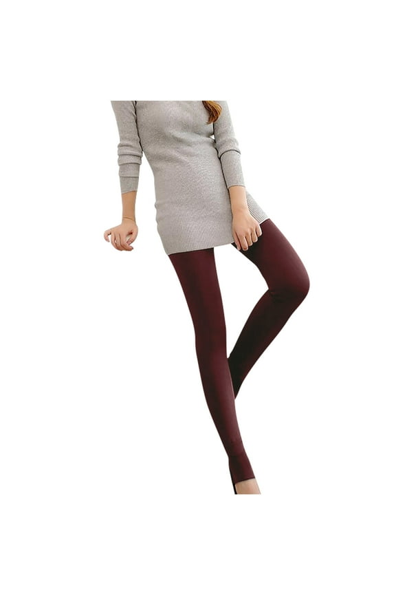Women's Fleece Lined leggings Thermal Pantyhose Leggings Opaque Winter Warm Thick Stockings Tights Wine