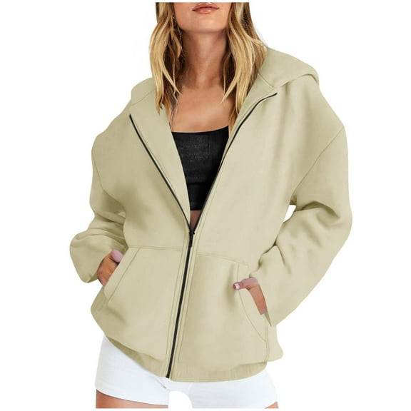 BLVB Women's Full Zip up Hoodie Jacket Long Sleeve Hooded Sweatshirts Pockets Coat for Women Fall Winter