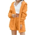 thumbnail image 1 of BLVB Women's Fuzzy 3 Piece Sets Pajamas Outfits Soft Hooded Cardigan Jacket Coat And Crop Top Shorts Cozy Lounge Set, 1 of 5