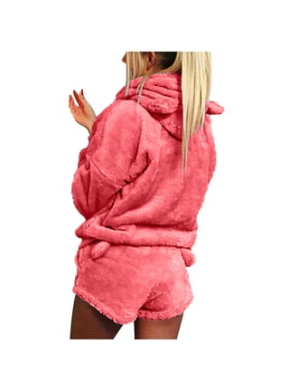 Women's Fuzzy 2 Piece Outfits Casual Pajama Sets Long Sleeve Fleece Crop  Top and Pants Set Loungewear Sleepwear 