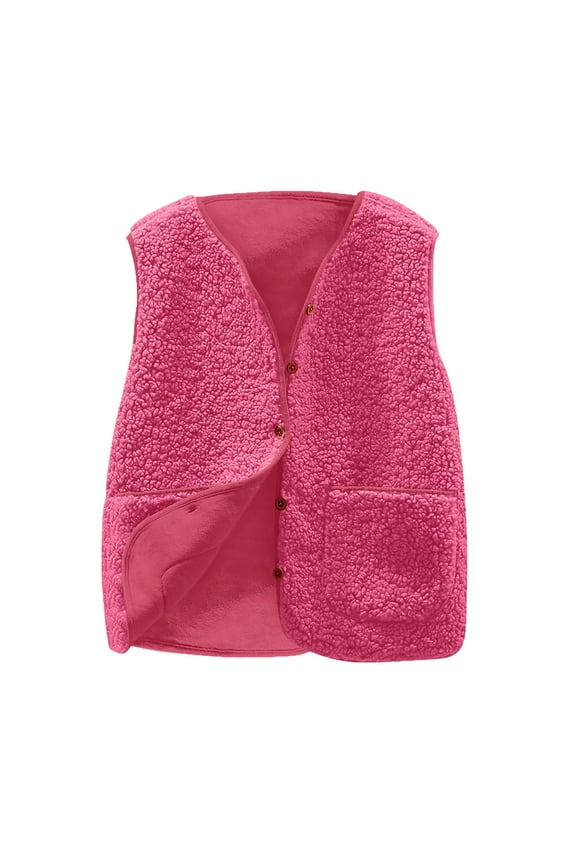 Women's Fuzzy Fleece Vest Oversized Sleeveless Sherpa Jacket Warm Button down Outerwear with Pockets