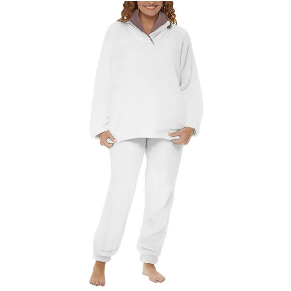 BLVB Women's Fuzzy Pajama Sets 2 Piece Pjs Cozy Fleece Oversized Pullover Pants Sets Loungewear Loose Plush Sleepwear
