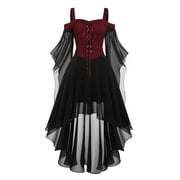 BLVB Women's Halloween Dress Cold Shoulder Lace up Gown Butterfly Sleeve Flowy Chiffon Party Dress Vintage Gothic Dress