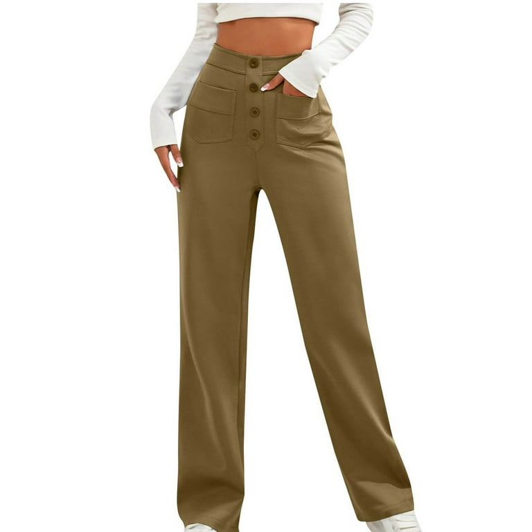 BLVB Women's High Waist Casual Wide Leg Pants Button Dress Pants for Women Work Pants Office Trousers with Pockets
