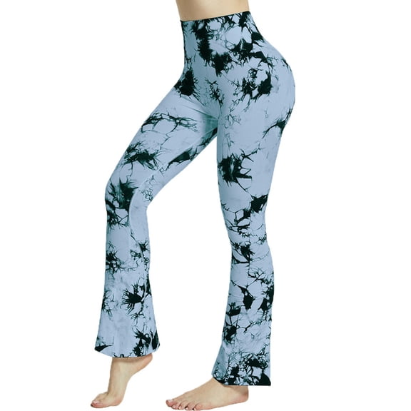 BLVB Women's High Waist Wide Leg Long Palazzo Bell Bottom Yoga Pants Comfy Stretch Tie Dye Lounge Work Trousers