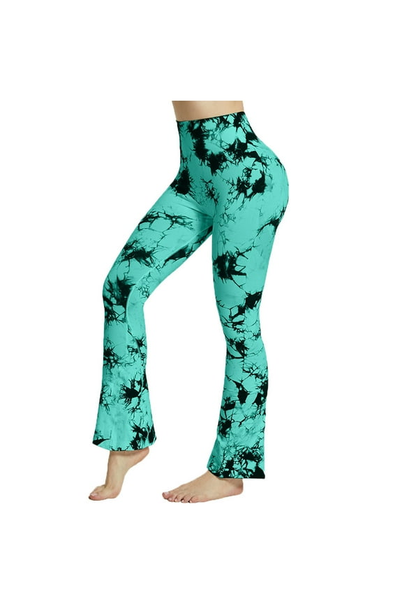 Women's High Waist Wide Leg Long Palazzo Bell Bottom Yoga Pants Comfy Stretch Tie Dye Lounge Work Trousers