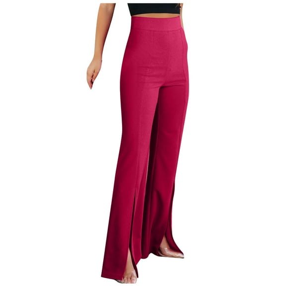 BLVB Women's High Waisted Flare Pants Casual Solid Color Slim Stretch Split Hem Bell Bottom Pants Trousers