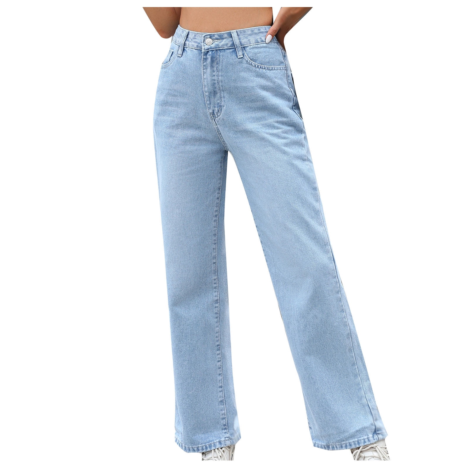 Wide Leg Jeans for Women High Waisted Button Fly Stretch Jeans Casual Baggy  Washed Straight Denim Pants with Pocket 