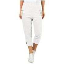 BLVB Women's Hiking Capri Pants Elastic Waist Lightweight Golf Cargo Crop Pants for Work Casual Office with Pockets