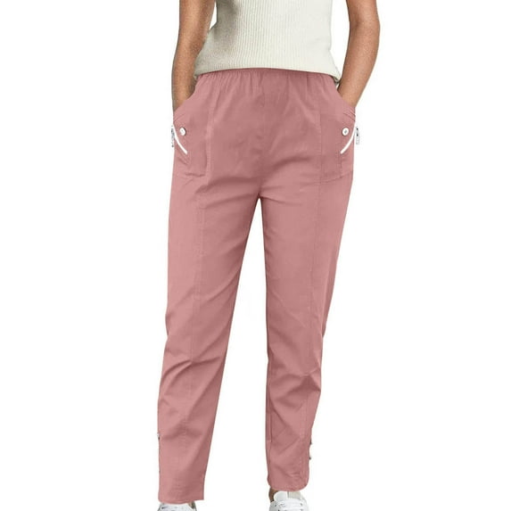 BLVB Women's Hiking Pants Elastic High Waist Lightweight Cargo Pants Pockets for Outdoor Travel Golf Active