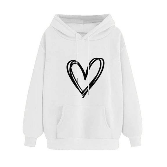 BLVB Women's Hoodies Pullover Cute Heart Print Sweatshirts Fashion Long Sleeve Tops with Pockets Drawstring