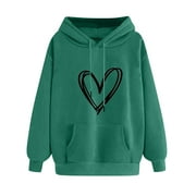 BLVB Women's Hoodies Pullover Cute Heart Print Sweatshirts Fashion Long Sleeve Tops with Pockets Drawstring