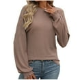 thumbnail image 1 of BLVB Women's Knitted Tops Trendy Ribbed Crewneck Ruffle Long Sleeve Shirts Casual Fall Going out Blouse, 1 of 7