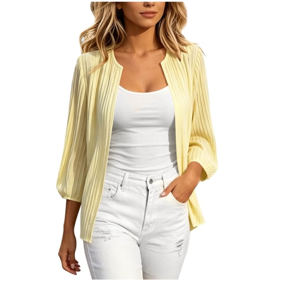 BLVB Women's Lightweight Open Front Cardigans 3/4 Sleeve Soft Cardigan Tops Fall Outfits Casual Travel Work