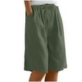 thumbnail image 1 of BLVB Women's Linen Summer Shorts Casual Bermuda Wide Leg Knee Length High Waisted Drawstring Shorts with Pocket, 1 of 7